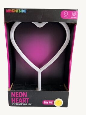 Brightside Neon Heart LED Table Lamp Pink Battery Powered Room Decor 12”